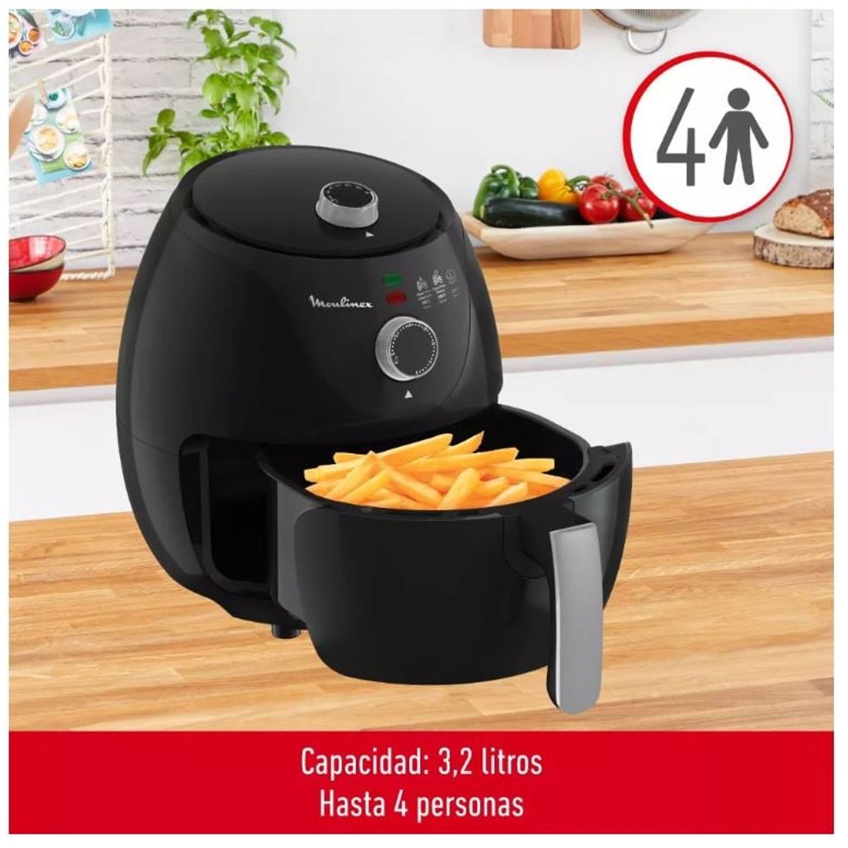 MOULINEX - Freidora De Aire Essential Mecánica 3,2 Litros Color Negro Moulinex…