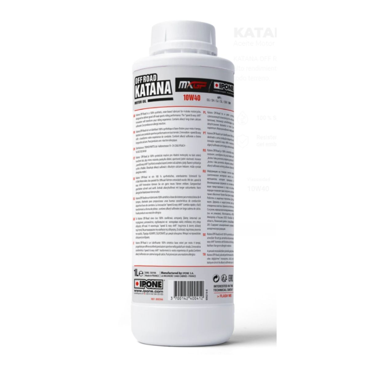 IPONE - Aceite 10w40 Full Sintético Off Road Katana Ipone 4t  1 Lt