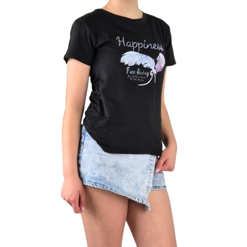 MPROPIA - Polera Elasticada Mujer Manga Corta Excelente Calidad Happiness 8258