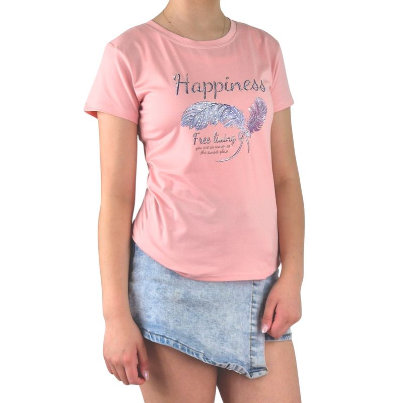 MPROPIA - Polera Elasticada Mujer Manga Corta Excelente Calidad Happiness 8258