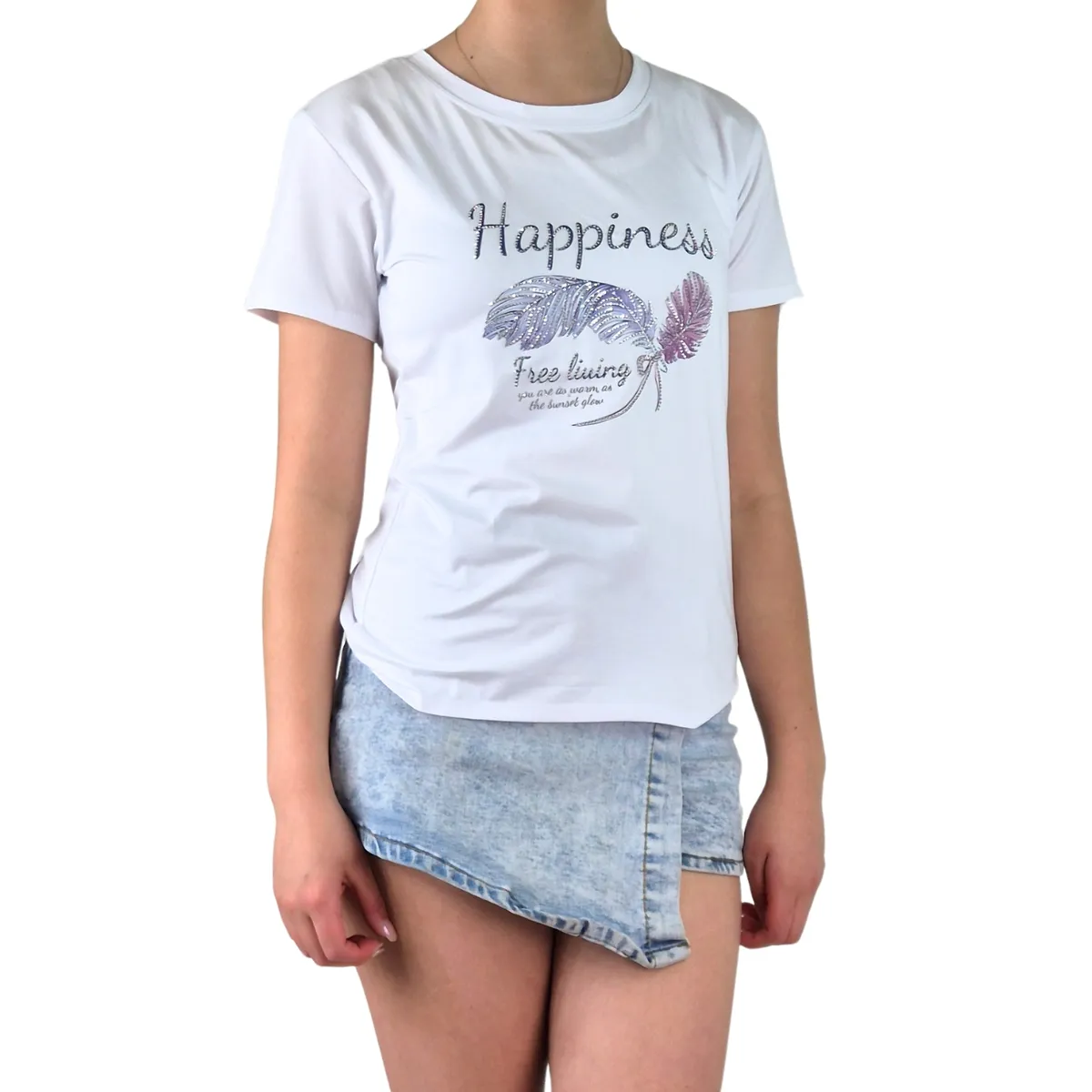LIKE SHOP - Polera Elasticada Mujer Manga Corta Excelente Calidad Happiness 8258