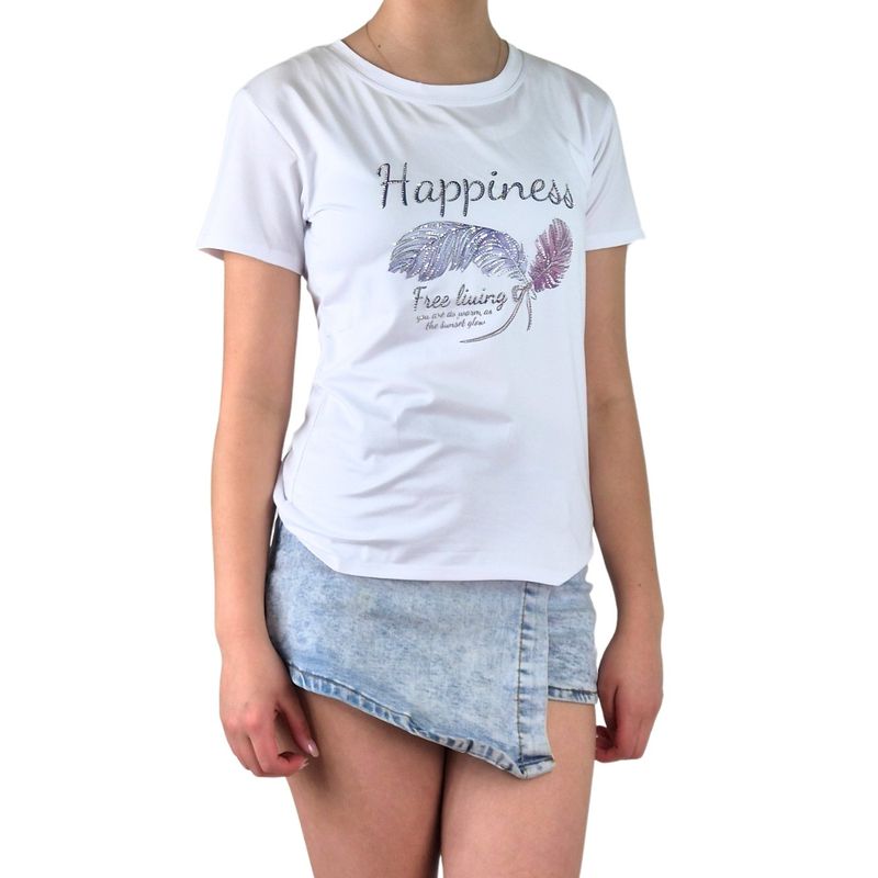 MPROPIA - Polera Elasticada Mujer Manga Corta Excelente Calidad Happiness 8258