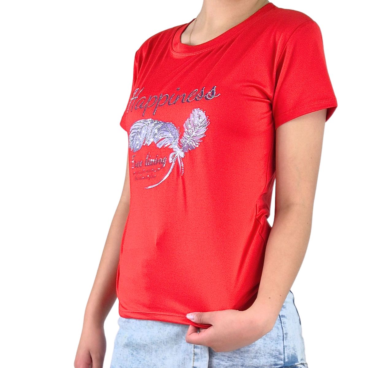 LIKE SHOP - Polera Elasticada Mujer Manga Corta Excelente Calidad Happiness 8258