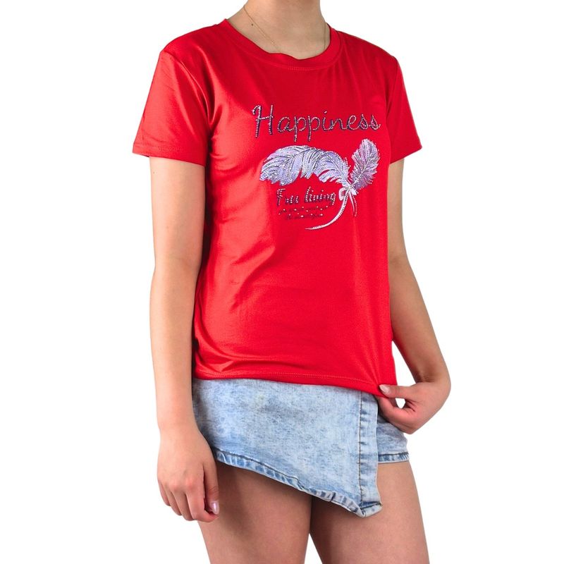 MPROPIA - Polera Elasticada Mujer Manga Corta Excelente Calidad Happiness 8258