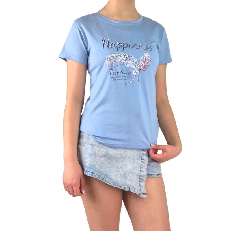 MPROPIA - Polera Elasticada Mujer Manga Corta Excelente Calidad Happiness 8258