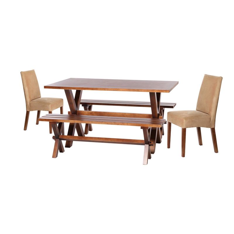 LATAM HOME - Juego De Comedor Sevilla 2 Sillas Cadiz + 2 Bancas Tela Velvet Beige