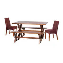 LATAM HOME - Juego De Comedor Sevilla 2 Sillas Cadiz + 2 Bancas Tela Chocolate