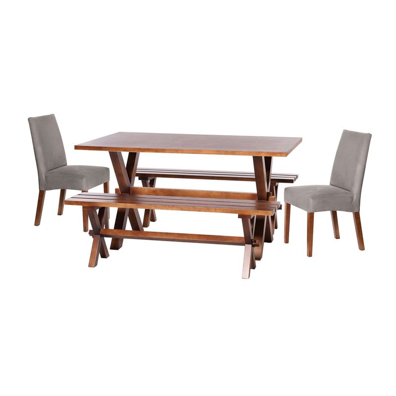 LATAM HOME - Juego De Comedor Sevilla 2 Sillas Cadiz + 2 Bancas Tela Velvet Gris