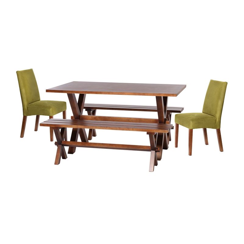 LATAM HOME - Juego De Comedor Sevilla 2 Sillas Cadiz + 2 Bancas Tela Pistacho