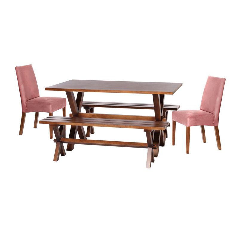 LATAM HOME - Juego De Comedor Sevilla 2 Sillas Cadiz + 2 Bancas Tela Palo Rosa