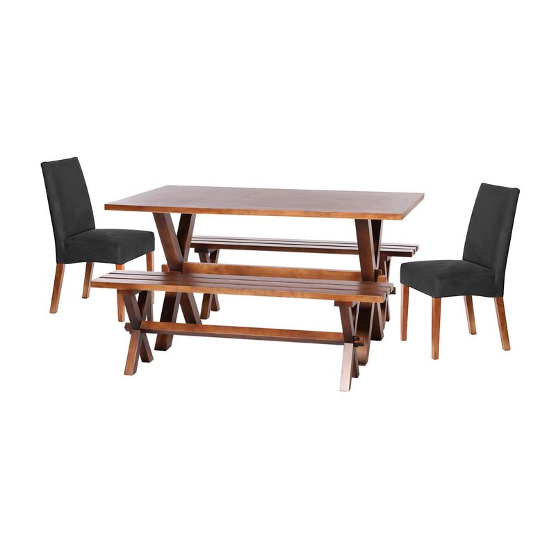 LATAM HOME - Juego De Comedor Sevilla 2 Sillas Cadiz + 2 Bancas Tela Velvet Negro