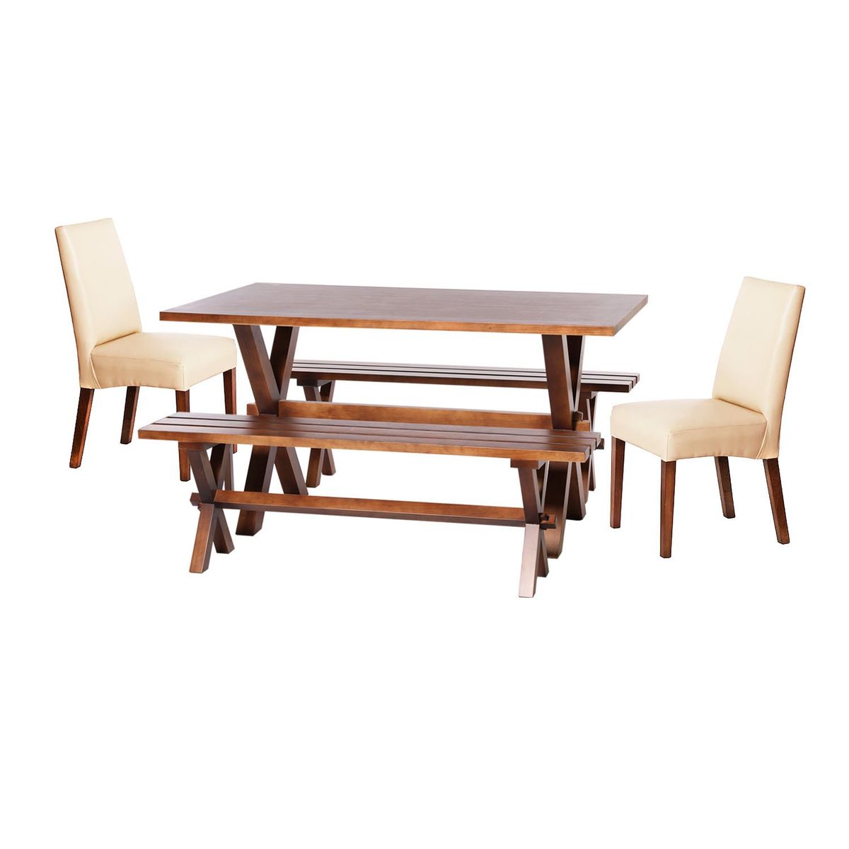 LATAM HOME - Juego De Comedor Sevilla 2 Sillas Cadiz + 2 Bancas PU Beige