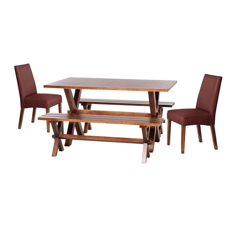 LATAM HOME - Juego De Comedor Sevilla 2 Sillas Cadiz + 2 Bancas PU Chocolate