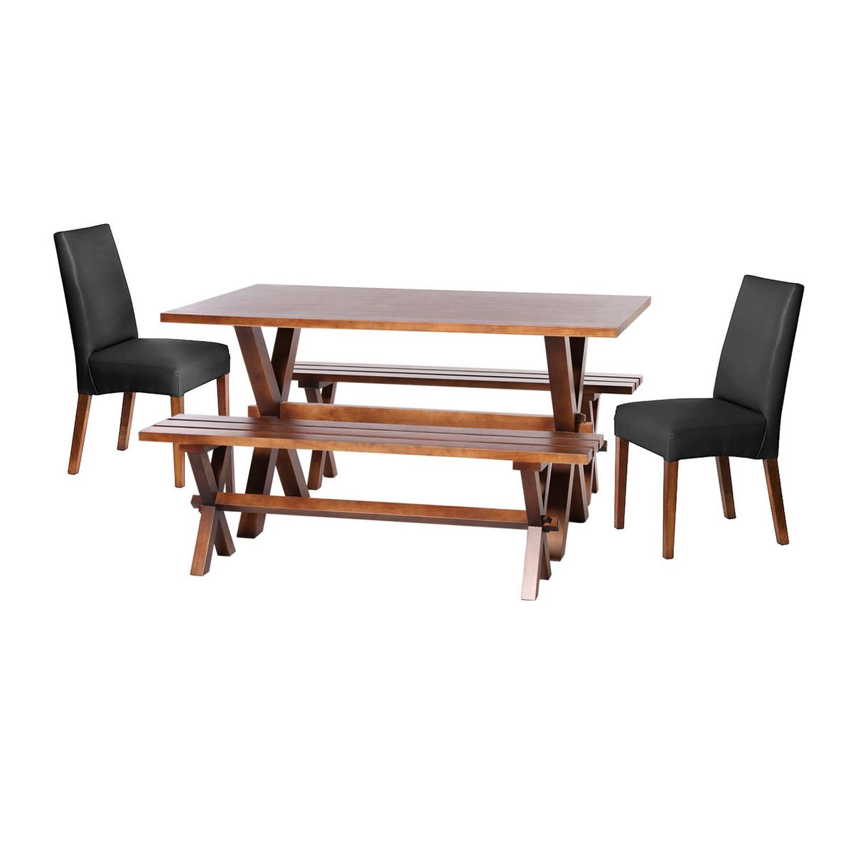 LATAM HOME - Juego De Comedor Sevilla 2 Sillas Cadiz + 2 Bancas Pu Negro