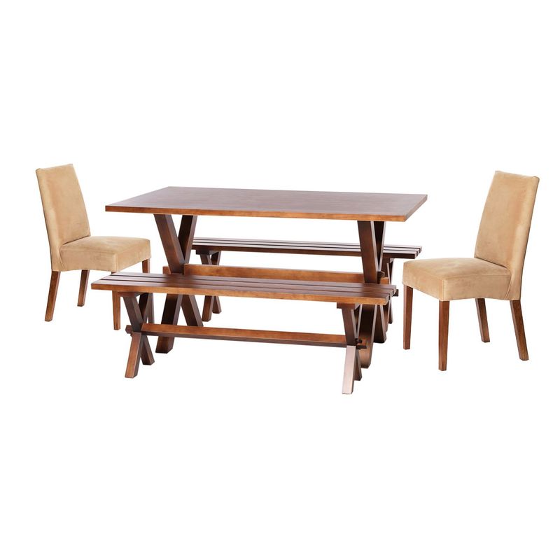 LATAM HOME - Juego De Comedor Sevilla 2 Sillas Cadiz + 2 Bancas Cuero Beige