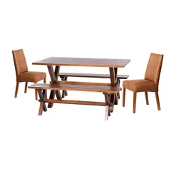 LATAM HOME - Juego De Comedor Sevilla 2 Sillas Cadiz + 2 Bancas Cuero Cafe Claro
