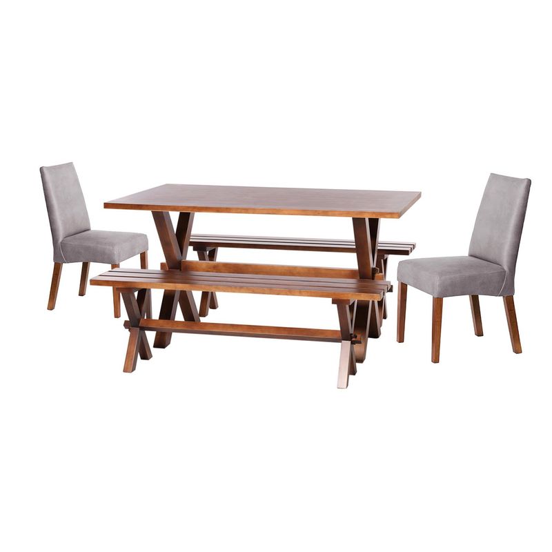 LATAM HOME - Juego De Comedor Sevilla 2 Sillas Cadiz + 2 Bancas Cuero Kentucky Gris