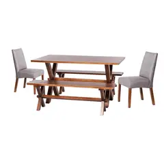 LATAM HOME - Juego De Comedor Sevilla 2 Sillas Cadiz + 2 Bancas Cuero Kentucky Gris