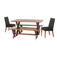 LATAM HOME - Juego De Comedor Sevilla 2 Sillas Cadiz + 2 Bancas Cuero Negro