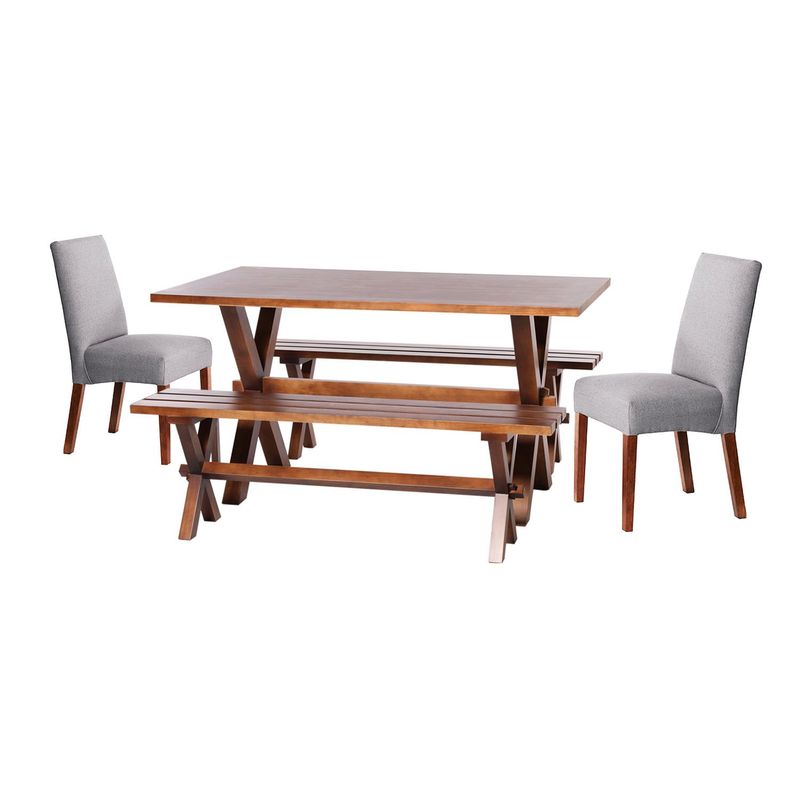 LATAM HOME - Juego De Comedor Sevilla 2 Sillas Cadiz + 2 Bancas Lino Gris Claro