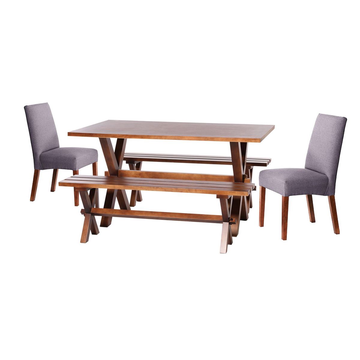 LATAM HOME - Juego De Comedor Sevilla 2 Sillas Cadiz + 2 Bancas Lino Gris Oscuro