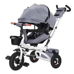 MUNDO MAGIA - Triciclo Niños Plegable Con Canasto 360° Gris