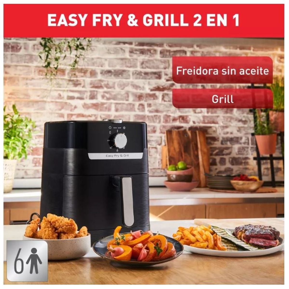 MOULINEX - Freidora De Aire Easy Fry & Grill Mecánica Color Negro Moulinex