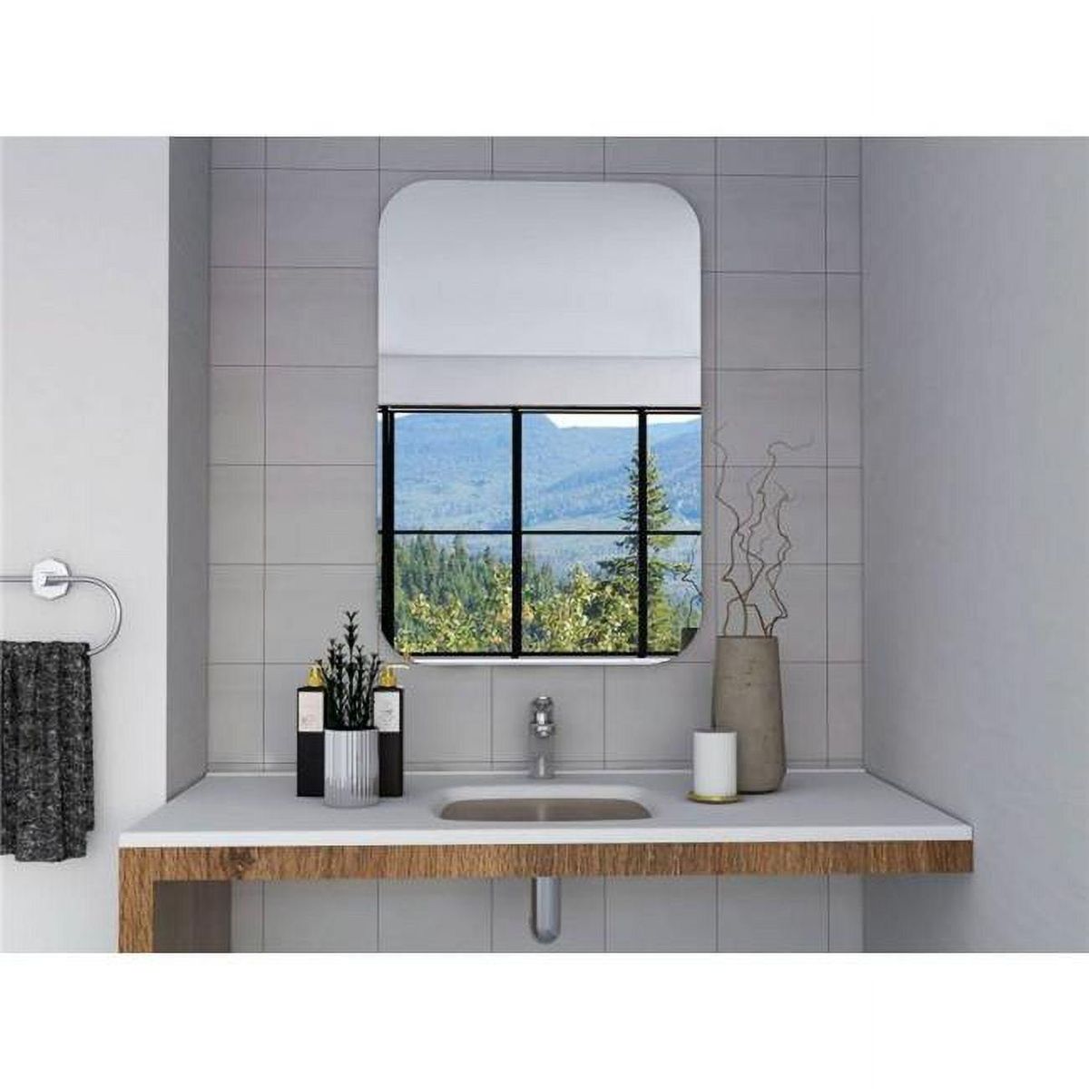 FMFURNITURE - Espejo Rectangular con Bordes Redondeados  60x90x1.9 cm