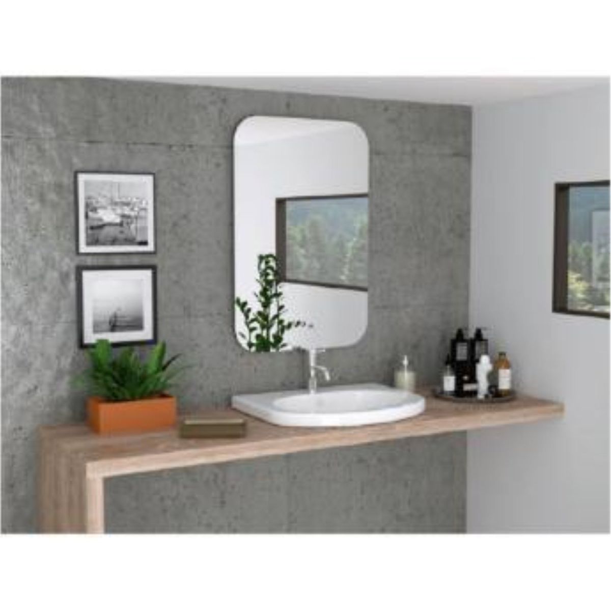 FMFURNITURE - Espejo Rectangular con Bordes Redondeados  60x90x1.9 cm