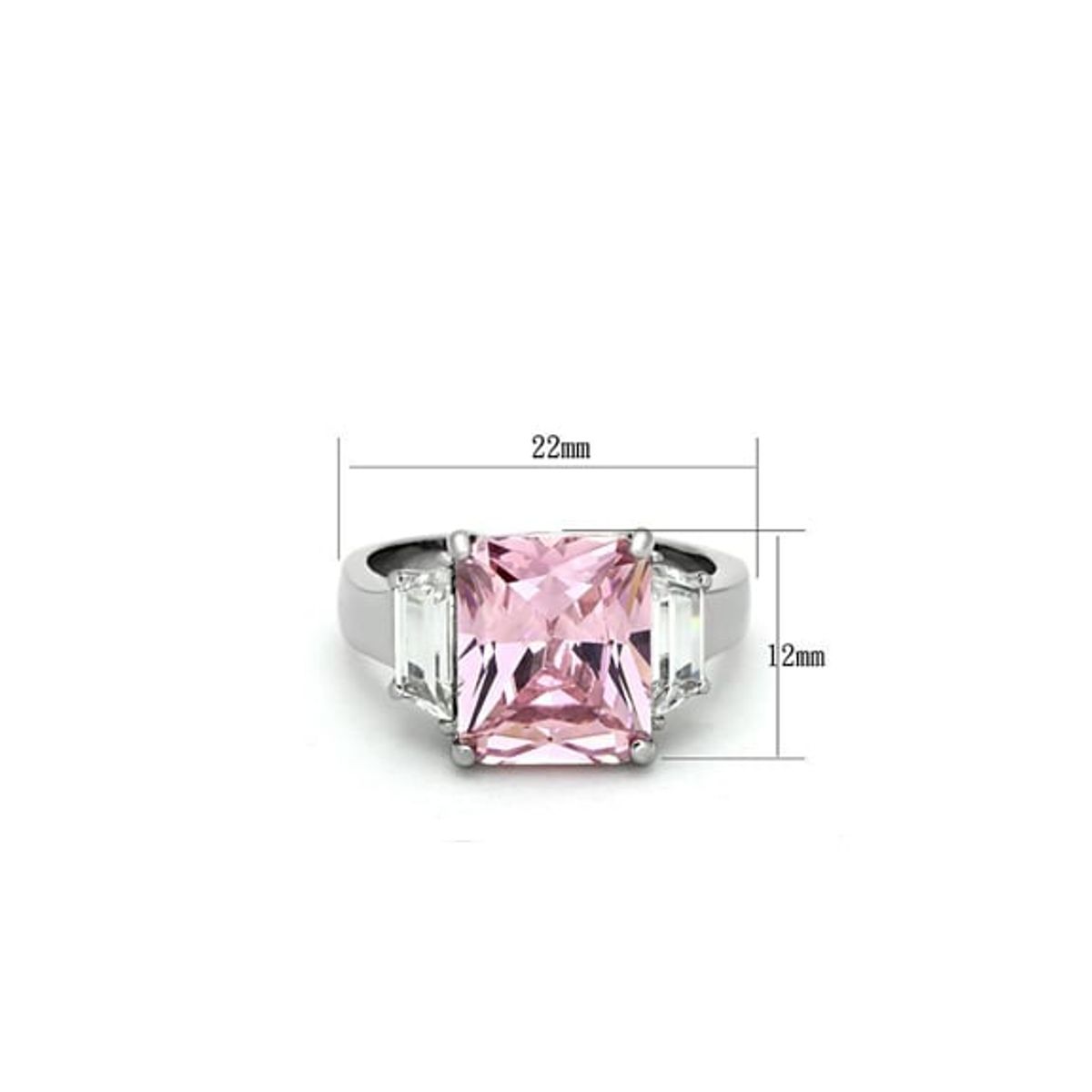 VANE COLLECTION - Anillo para mujer solitario rosado corte radiant en acero con baño de rodio y circón
