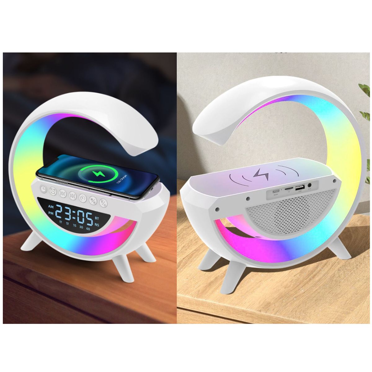 GENERICO - Altavoz Bluetooth Con Reloj Despertador Y Cargador Inalámbrico Luz LED