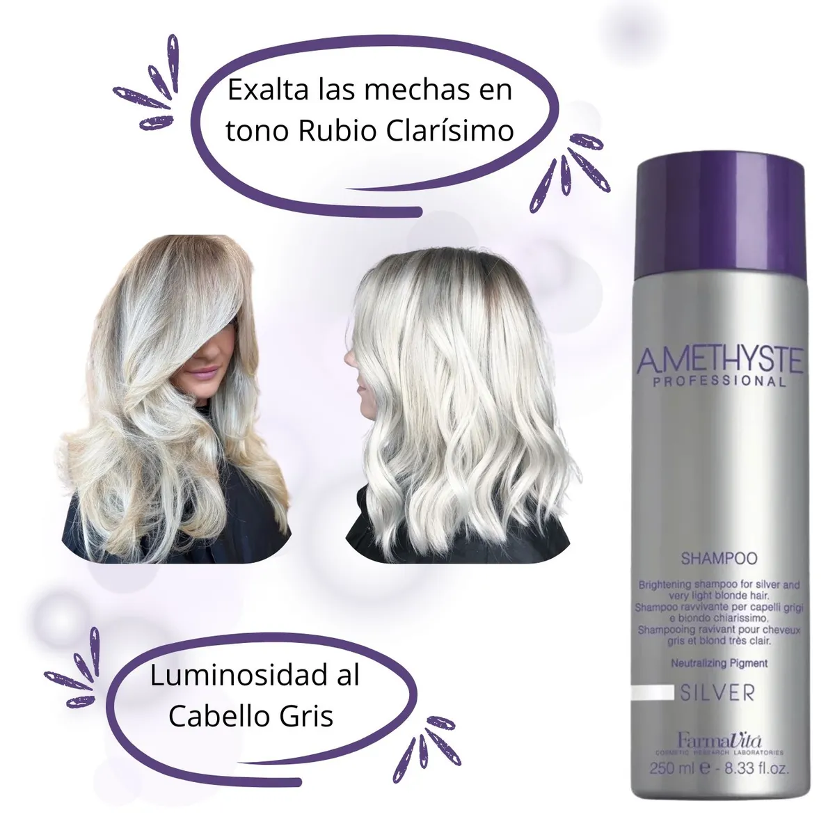 FARMAVITA - Shampoo Amethyste Silver 250ml Matizador Rubios Canas