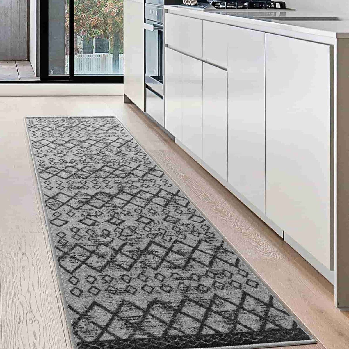 MROTTO - Alfombra de Pasillo 60 x 305 cm Antideslizante Gris Con Goma