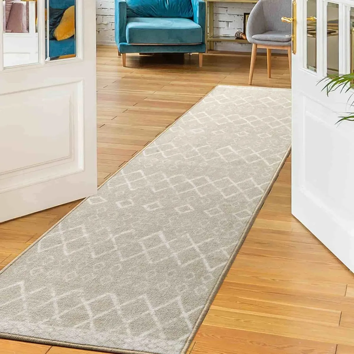 MROTTO - Alfombra de Pasillo 60 x 305 cm Antideslizante Beige Con Goma