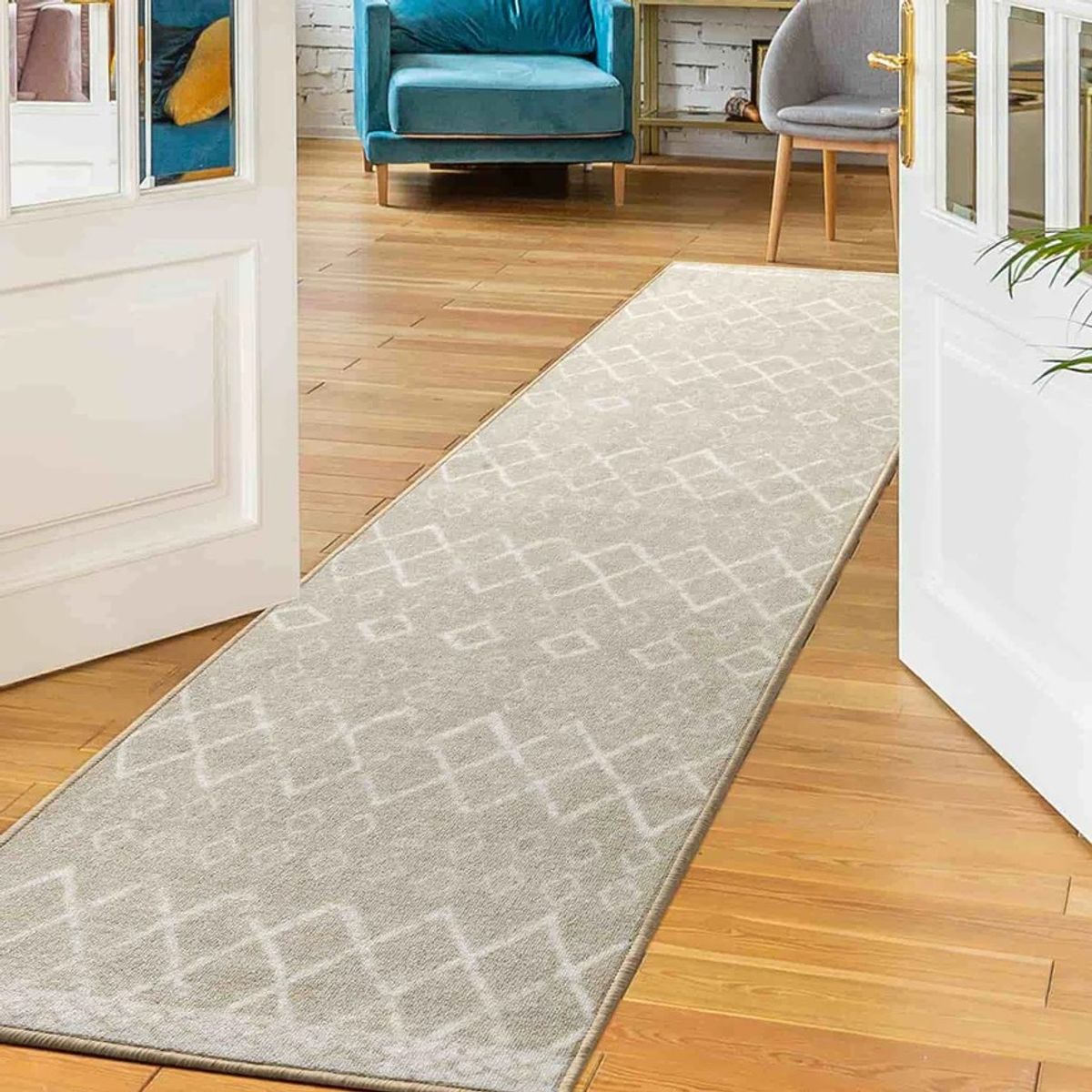 MROTTO - Alfombra de Pasillo 60 x 550 cm Antideslizante Beige Con Goma