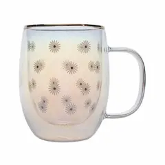 ADAGIO TEAS - Taza Doble Vidrio Flores Blancas Iridescent 300 ml