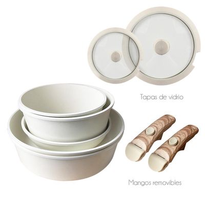 Imagen 2 del producto JUEGO DE OLLAS Y SARTENES CON MANGO DESMONTABLE