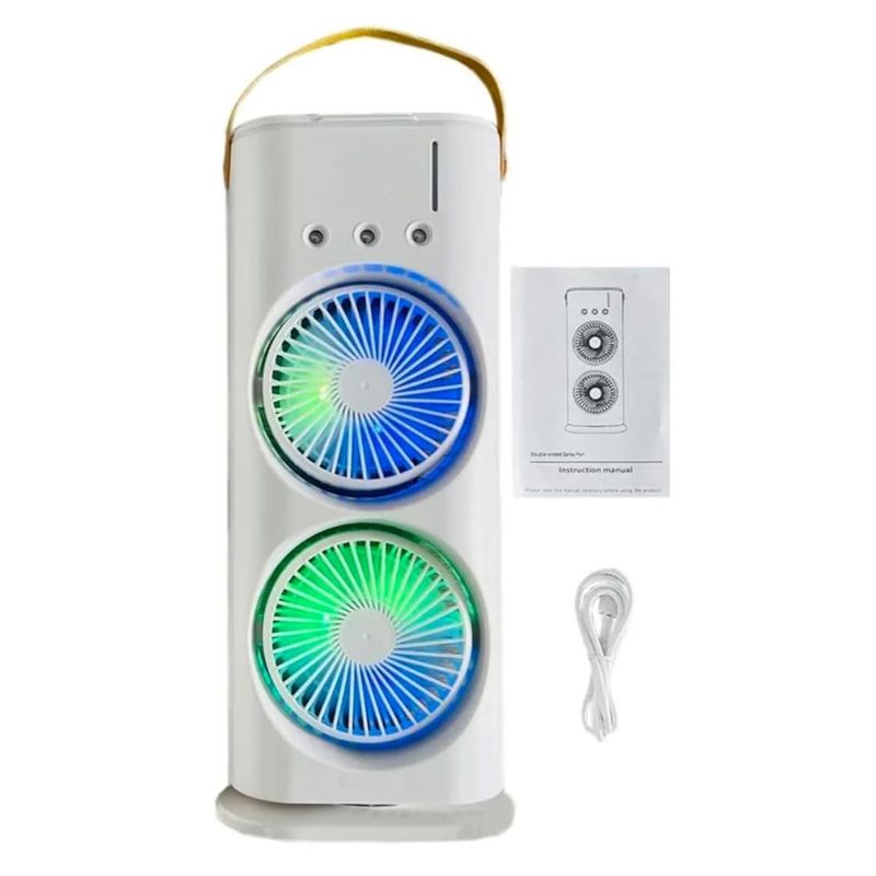 GENERICO - Ventilador Enfriador Doble Difusor Giratorio Led Portáti