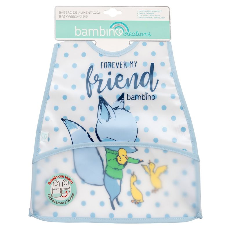 BAMBINO - Babero de Alimentación Impermeable PEVA Celeste Zorro