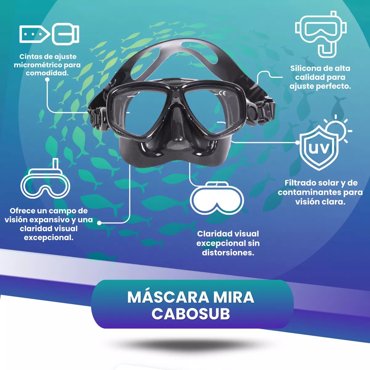 CABOSUB - Máscara de Buceo y Snorkeling Modelo Mira - Negra