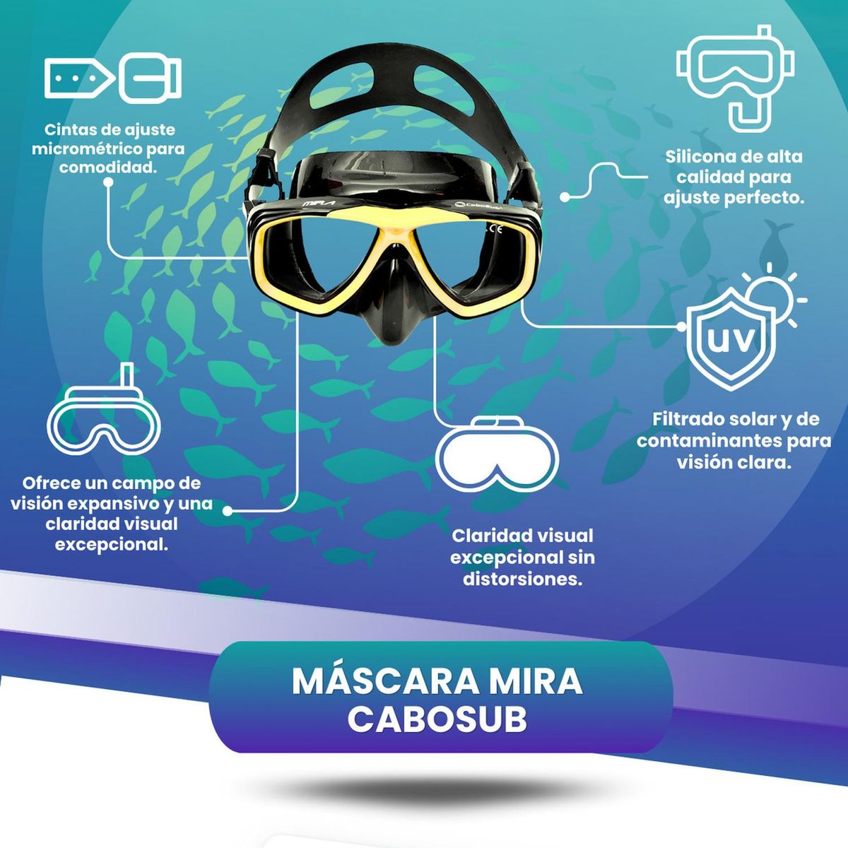 CABOSUB - Máscara de Buceo y Snorkeling Modelo Mira - Amarillo
