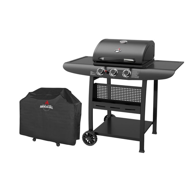 AMERICAN GRILL - Set Parrilla a Gas 3 Quemadores Kansas Black + Funda