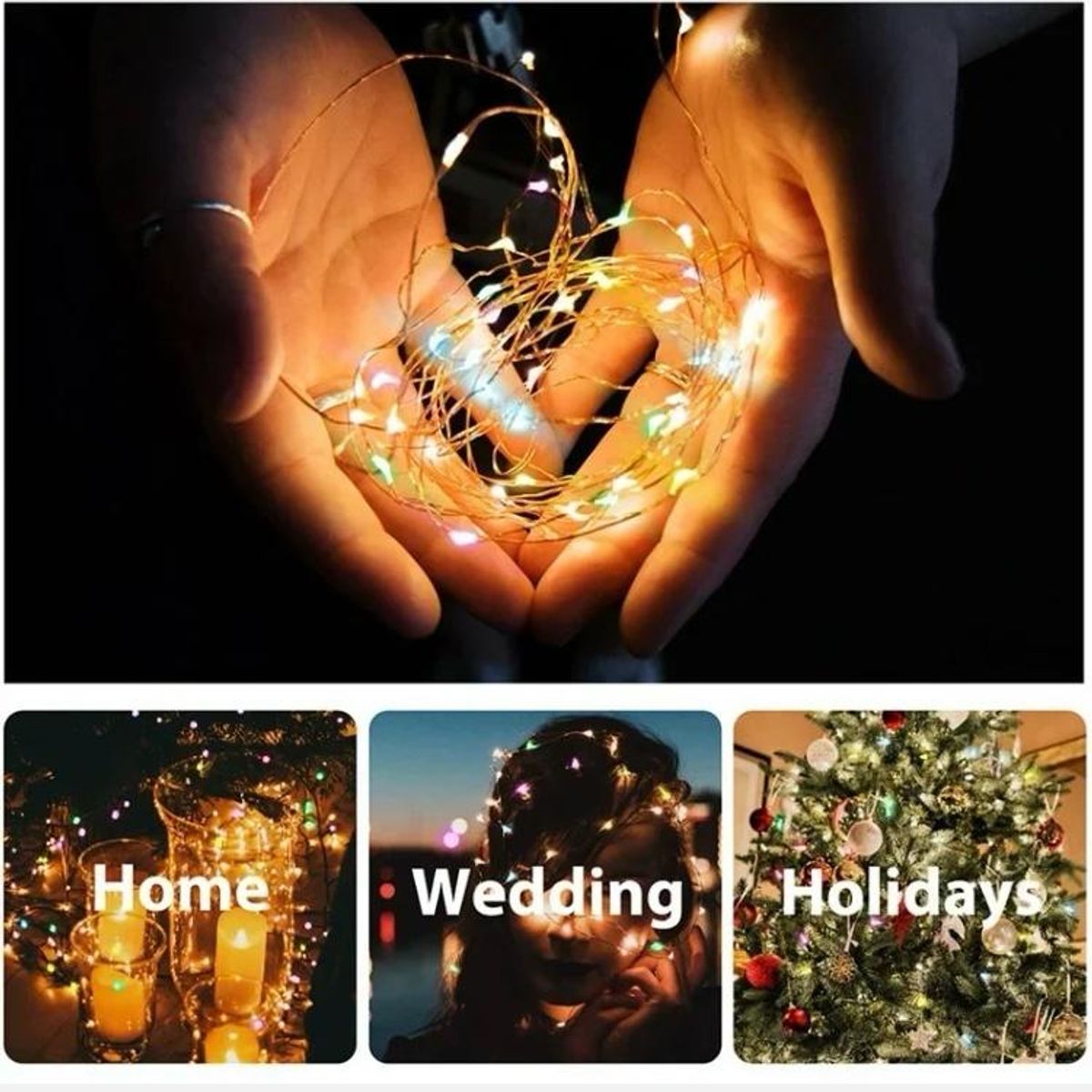 GENERICO - Luces BLANCAS Navidad Hada Exterior Con Panel Solar 200 Led 20 Metros