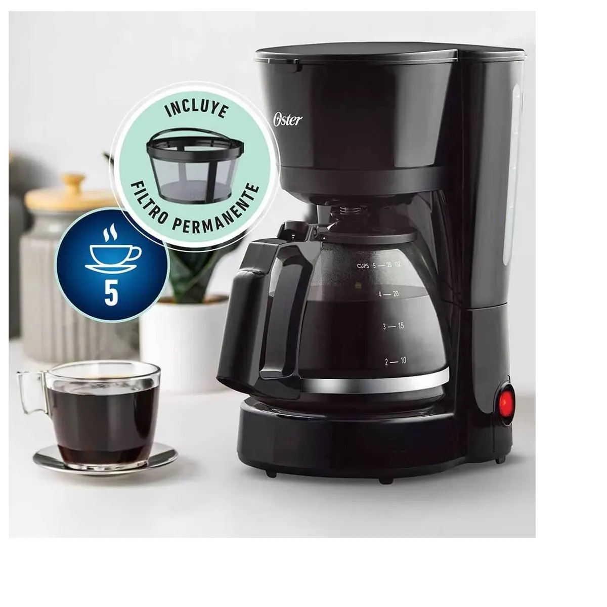 OSTER - Cafetera Oster® De 5 Tazas Con Filtro Permanente Bvstdc05
