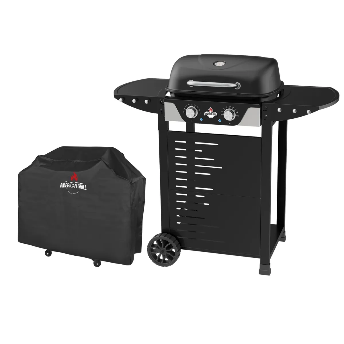 AMERICAN GRILL - Set Parrilla Electrica 2 Quemadores Manhattan Black + Funda