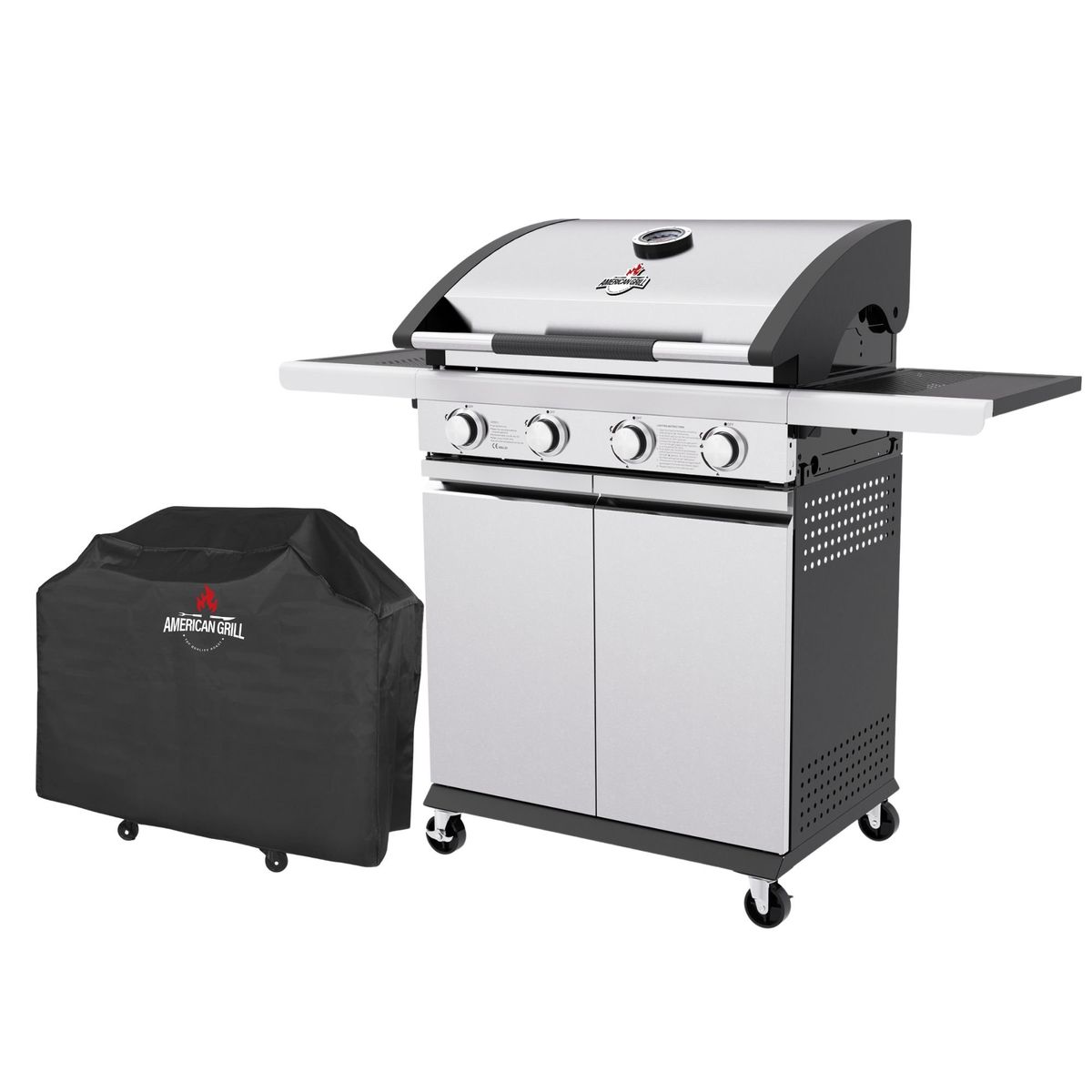 AMERICAN GRILL - Set Parrilla a Gas 4 Quemadores New York Inox + Funda
