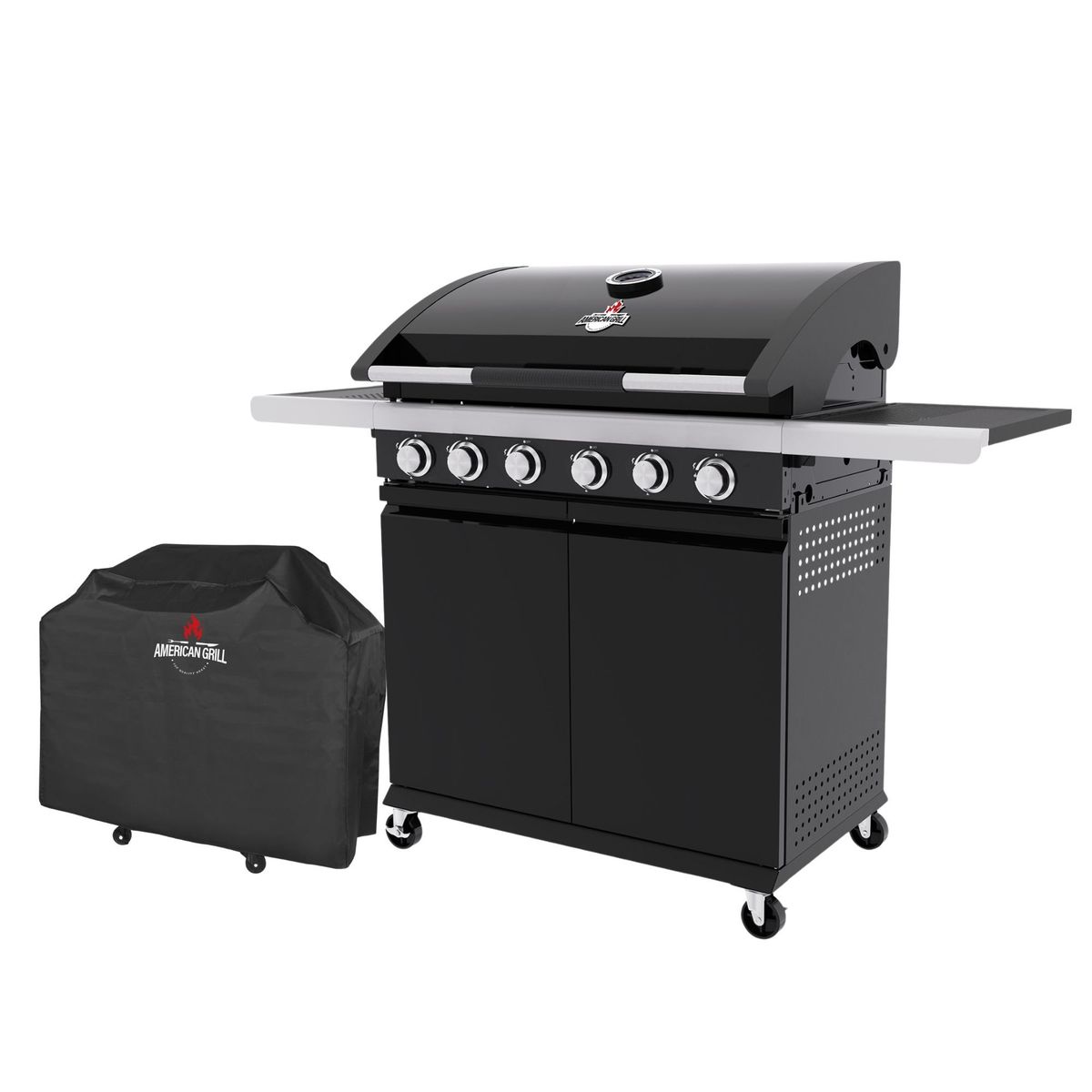 AMERICAN GRILL - Set Parrilla a Gas 6 Quemadores Texas Black + Funda