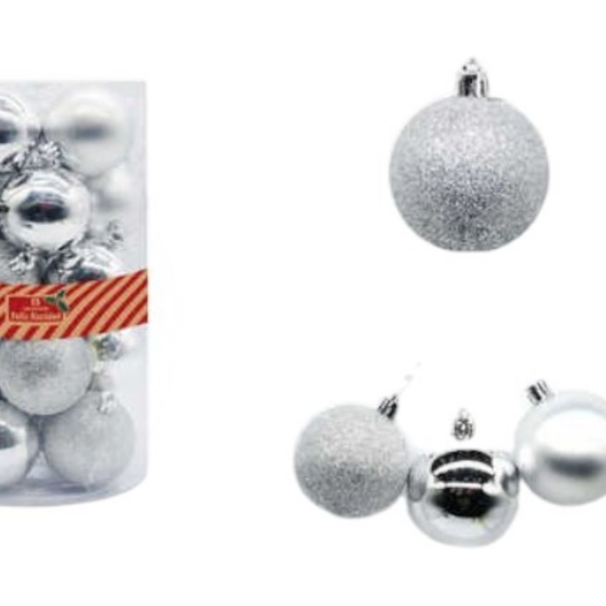 OEM - Pack 20 Bambalinas Navideñas Lisas y Escarchadas - 10 cm Plateadas