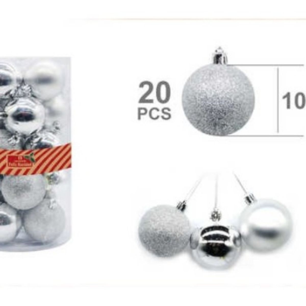 OEM - Pack 20 Bambalinas Navideñas Lisas y Escarchadas - 10 cm Plateadas