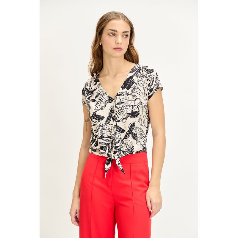 IO - Blusa Manga Corta Beige Mujer Io